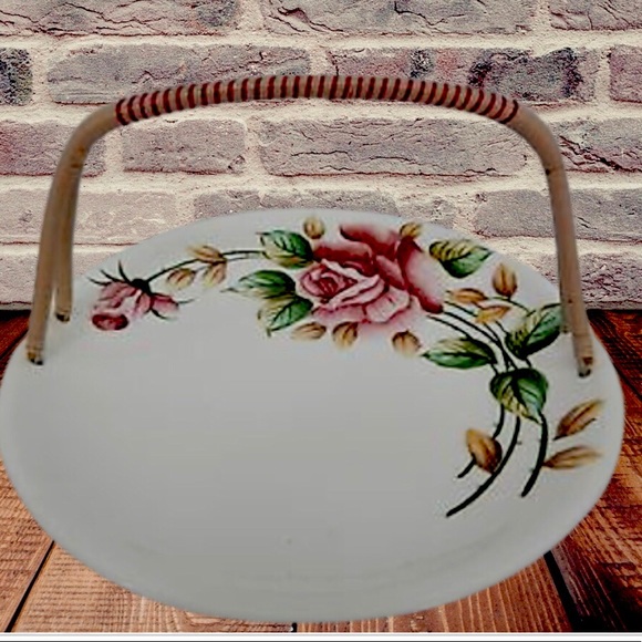 Vintage Leftons China #939  American Rose with woven handle Serving Plate - Picture 2 of 5